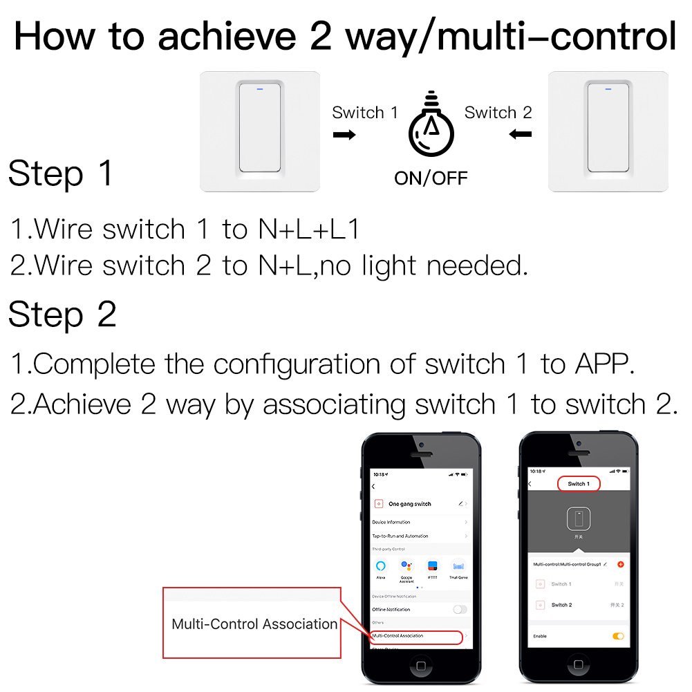 Pasos de cableado del interruptor inteligente zigbee de 2 vías
