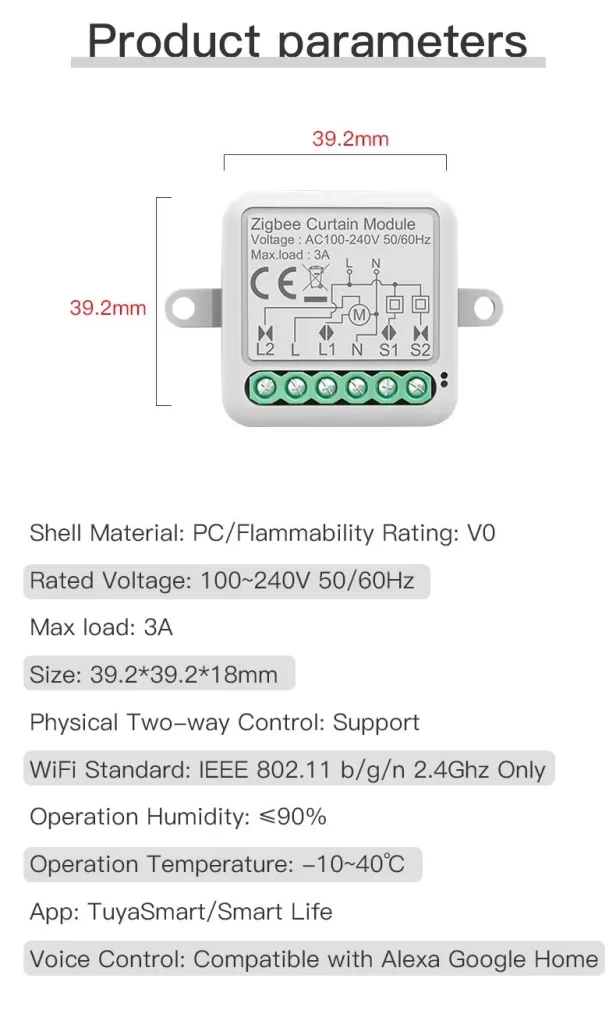 Parameters of Curtain Switch Relay Module 