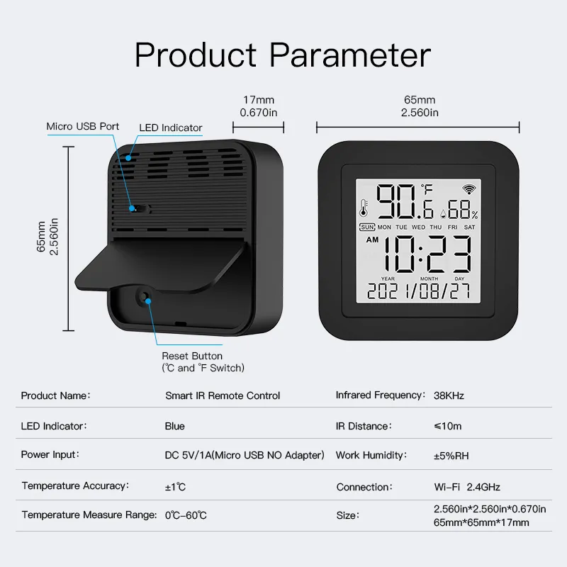 Parameters of the temperature and humidity sensor