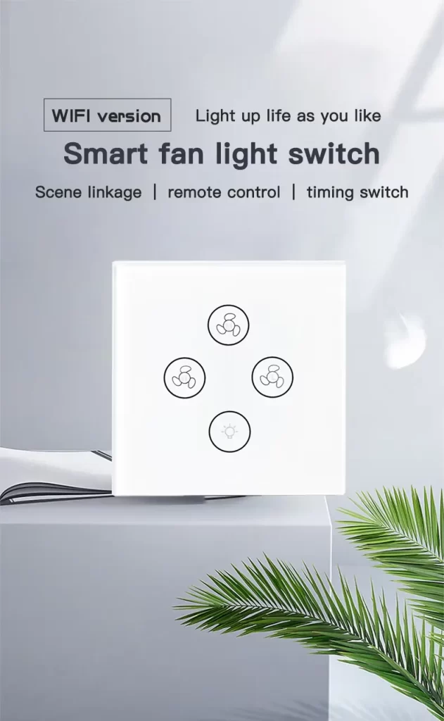 Características del ventilador inteligente wifi y el interruptor de luz: conexión de escena, control remoto, interruptor de sincronización