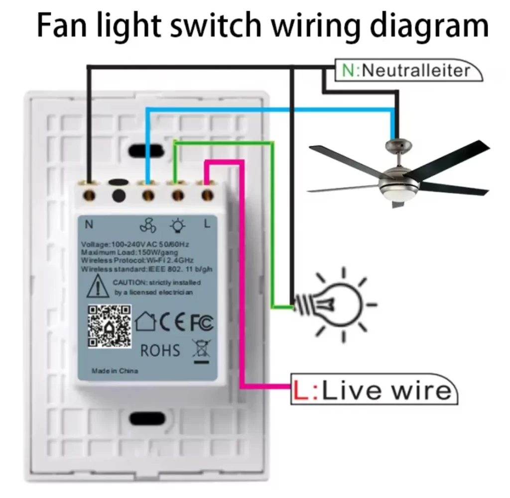 Diagrama de cableado del interruptor inteligente de luz y ventilador