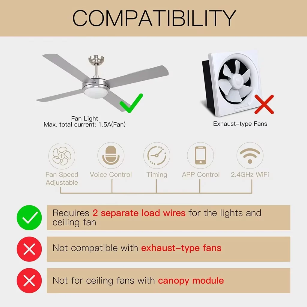 Características y precauciones del interruptor inteligente de luz y ventilador