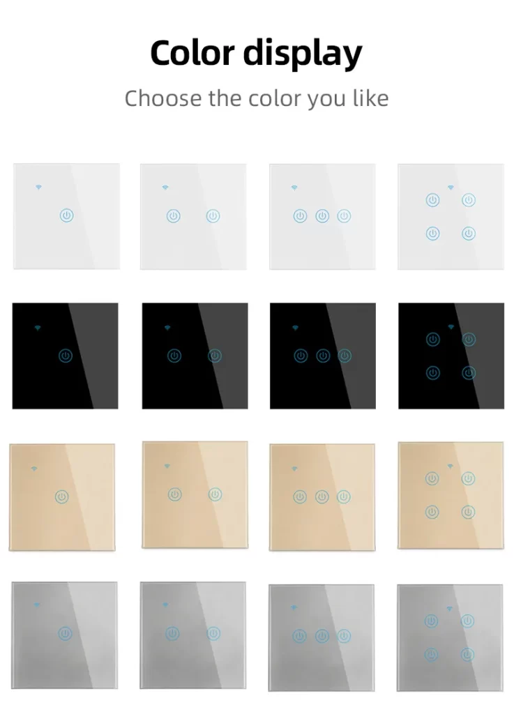 The Smart Touch Dimmer Switch has a white, black, gold, and grey color display