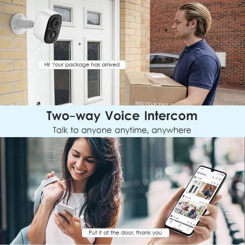 smart battery camera features a two-way voice intercom