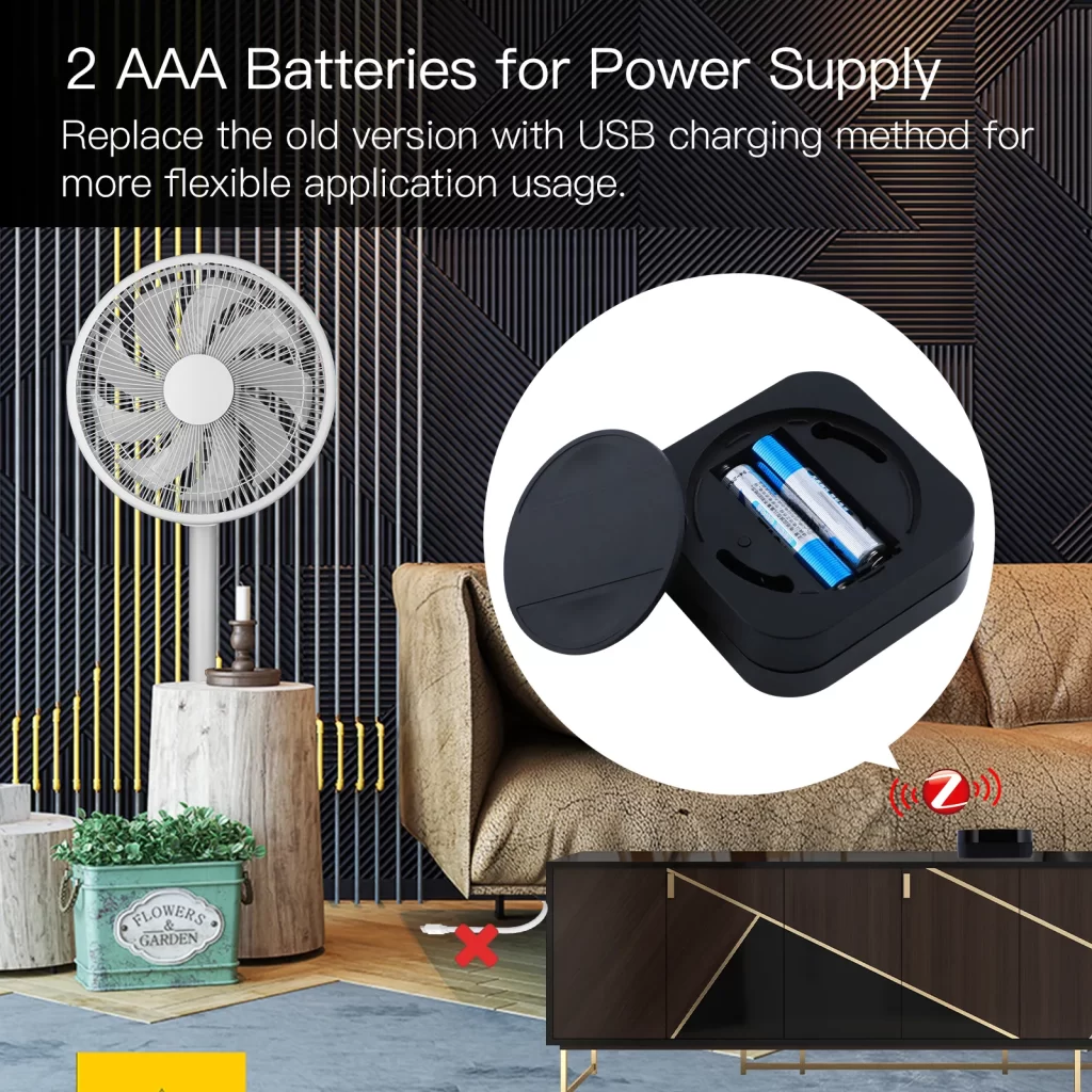 The ZigBee remote control powered by 2 AAA batteries