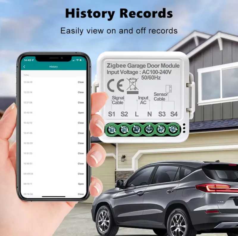 The garage door opener module has memory and display functions for the garage door's opening and closing status