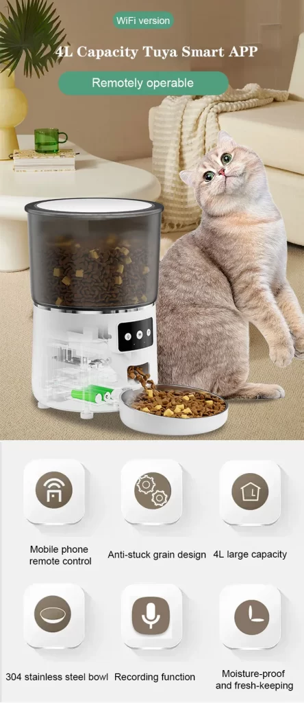 4L capacity wifi automatic cat feeder