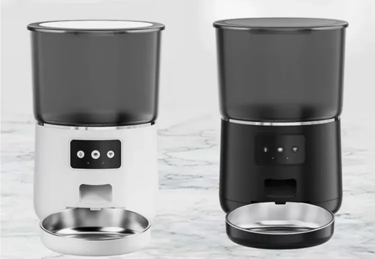 white and black smart pet feeder