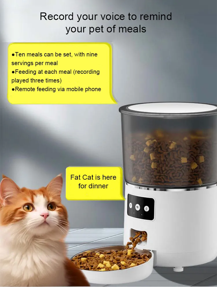 The smart pet feeder can record your voice to remind your pet of meals