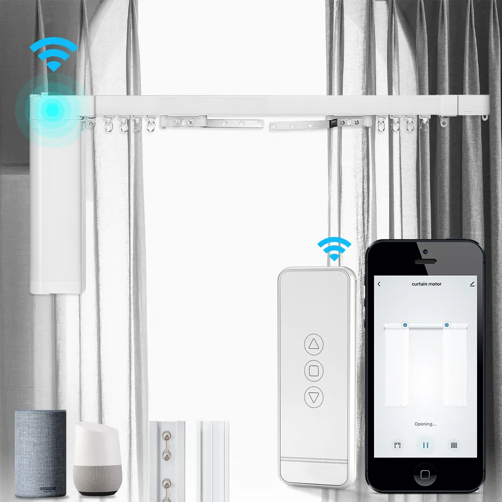 The smart curtain track supports mobile remote control and voice control