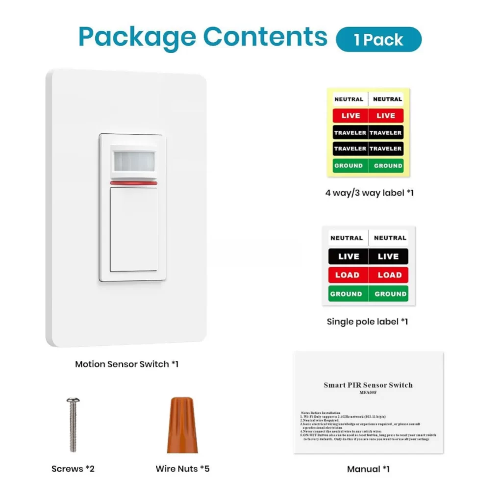 package list of the smart light switch with motion sensor