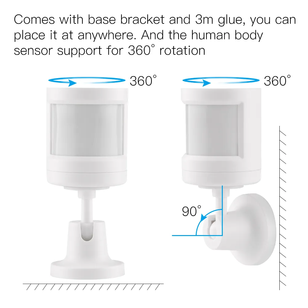 The Zigbee human presence sensor supports 360° rotation