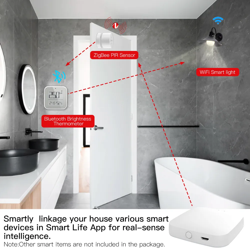 La pasarela Bluetooth Zigbee permite vincular dispositivos inteligentes en la aplicación Smart Life, integrando dispositivos Zigbee, Bluetooth y WiFi para una automatización inteligente del hogar en tiempo real.