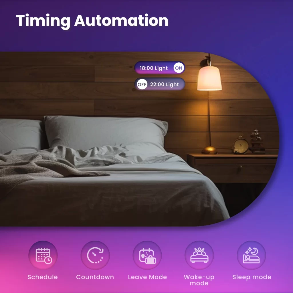 The WiFi candle bulb has a timing function, set to turn on at 18:00 and turn off at 22:00