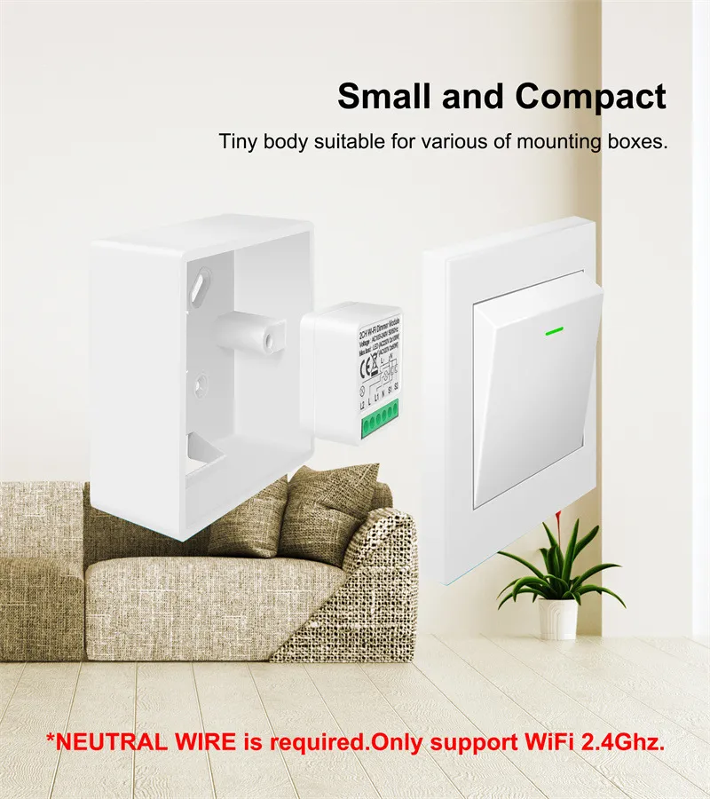 Dimmer switch module is small and compact, suitable for various mounting boxes