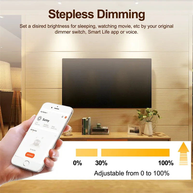 Stepless dimming feature of the dimmer switch module, allowing you to set a desired brightness level for sleeping